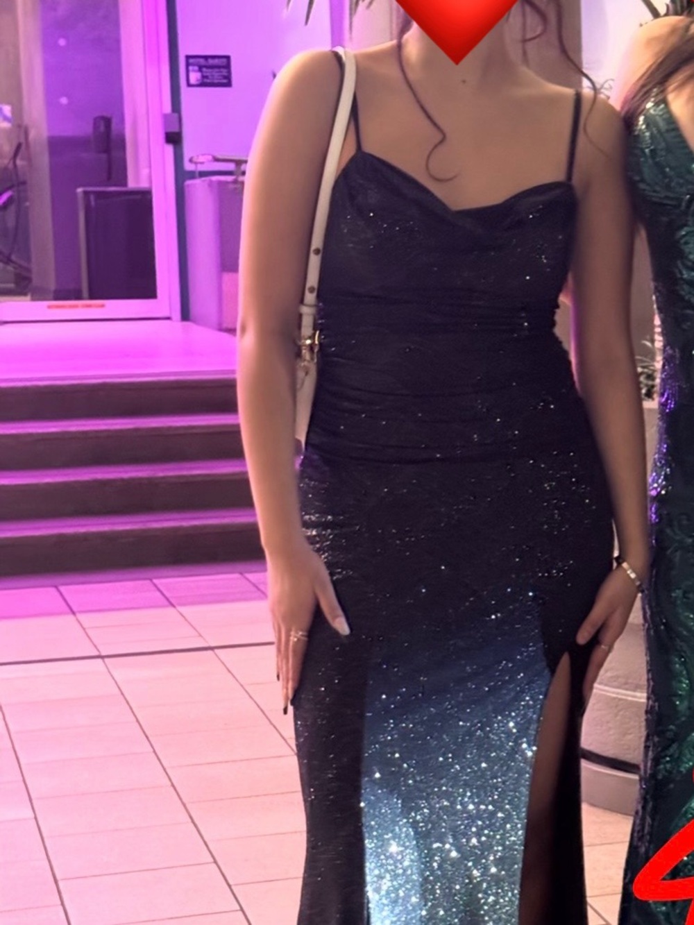 Windsor Black Sparkle Cowl Neck Maxi Dress with Thigh Slit - Picture 2 of 2